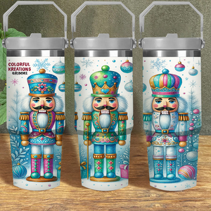 Gobelet isotherme de 30 oz en acier inoxydable, imprimé UV, motif <span class=keywords><strong>casse</strong></span>-<span class=keywords><strong>noisette</strong></span> de Noël coloré et mignon, avec poignée, pour les fêtes d'hiver et les voyages, écologique - Product Image 1