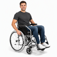 Fauteuil roulant manuel pliable léger, cadre en acier aviation A3, revêtement antirouille, roues en PU, système de freinage double, repose-pieds réglable