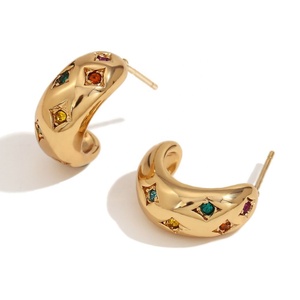 Pendientes de Botón de Circonita con Incrustaciones de Estrellas y Luna en Oro de 18K Retro, Chapados en Acero Inoxidable de Moda para Aniversario y Fiesta - Product Image 5