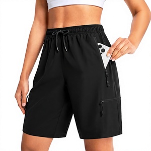 <b>Women</b> Quick Dry Elastic Waist <b>Shorts</b> With Zipper Pockets Summer Outdoor Sports <b>Cargo</b> <b>Shorts</b> <b>Black</b> - Product Image 3