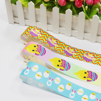 Ruban simple face de Pâques, motifs œuf, poussin, lapin, largeur 25 mm, imprimé par transfert thermique/sublimation, mélange de polyester, Chine
