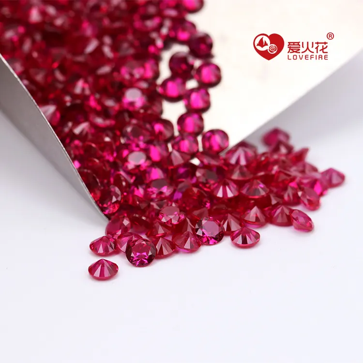 Venta al por mayor 5 # rubí rojo todos los tamaños sueltos redondos corte brillante #5 rojo corindón artificial piedra de rubí sintético