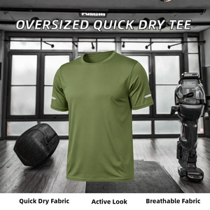T-shirt à manches courtes pour homme, vert olive, séchage rapide, col rond, coupe classique, couleur unie, décontracté, sport - Product Image 2