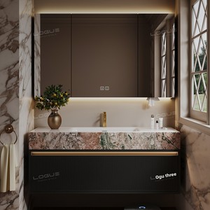 Meuble de salle de bain en chêne de style vintage français, combinaison armoire-lavabo, lavabo, <span class=keywords><strong>miroir</strong></span> intelligent moderne de luxe léger - Product Image 2