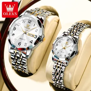 OLEVS 9970 2024 New Fashion Stainless Steel Band Lover's Watch Pair Men And Women Set Wristwatches Luxury Gifts Couple Watches