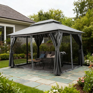 Gazebo de aluminio de acero con mosquitera de 4 lados para patio trasero de lujo - Product Image 1