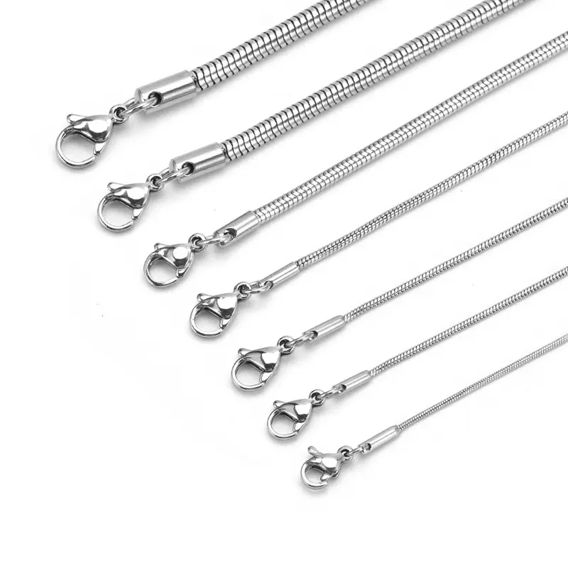 Toptan 0.9 / 1.2 / 1.5 / 2.0 / 2.4 / 3.2/4.2mm gümüş yılan kolye zinciri 316L paslanmaz çelik zincir kolye