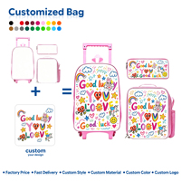 Sac à dos à roulettes imperméable 3-en-1 pour enfants avec lettres porte-bonheur personnalisées, motif texte coloré et impression par transfert thermique