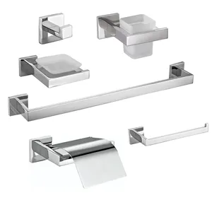 Manufacturer Bath Hardware Sets Stainless Steel 304 Bathroom Accessories Set Mounted Towel Holder Robe Hook Toilet Paper Holder