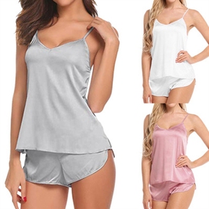 Sexy Satin <b>Silk</b> Pajamas Sets Plus Size 3XL See Through <b>Camisole</b> Sleeveless Tops And Shorts Women's Home Clothes Sleepwear - Product Image 1