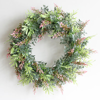 Couronne de fleurs artificielle ronde en plastique avec eucalyptus et gypsophile pour cérémonie de mariage, décoration de porte ou murale pour les fêtes