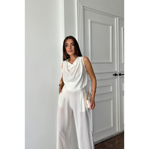 Conjunto de blusa sin mangas y pantalón DegaJe, conjunto blanco para mujer, talla S - Product Image 5
