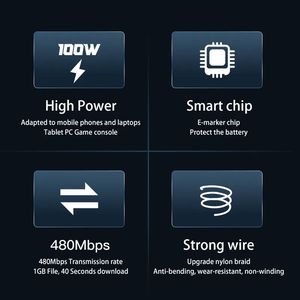 3FT/6FT 100W USB C to C <b>Cable</b> Quick Charging <b>Data</b> <b>Cable</b> Type C Nylon Braided Cord Fast PD Charging for Laptop Mobile Phone - Product Image 5