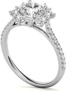 Venta al por mayor de joyería de plata para mujer corte redondo Moissanite solitario flor anillo estilo clásico para regalo de boda fiesta aniversario - Product Image 2