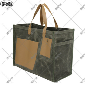 Wet Wax Canvas Tote <b>Bag</b> Green Khaki 10kg Capacity Waterproof Outdoor Garden <b>Tool</b> <b>Bag</b> All Seasons Use - Product Image 3