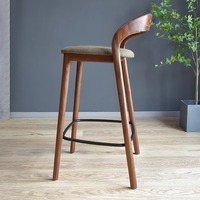 Tabouret de bar en bois massif avec coussin en tissu courbé et repose-pieds en métal noir pour bar à domicile, îlot de cuisine