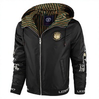 Blouson Bomber Homme Slim Fit à Capuche Taille Européenne Brodé Fermeture Éclair Respirant en Nylon pour l'Automne ENGLAND