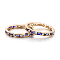 Saphir Eternity-Ringe Dünner Stapelring 10K Gelbgold-Einlage mit Labor-Saphir und Moissanit Perfekt als Neujahrsgeschenk