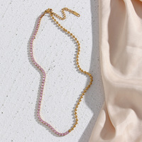 Collier chaîne de perles en acier inoxydable plaqué or, style tendance, avec zircone cubique étincelante, type tennis