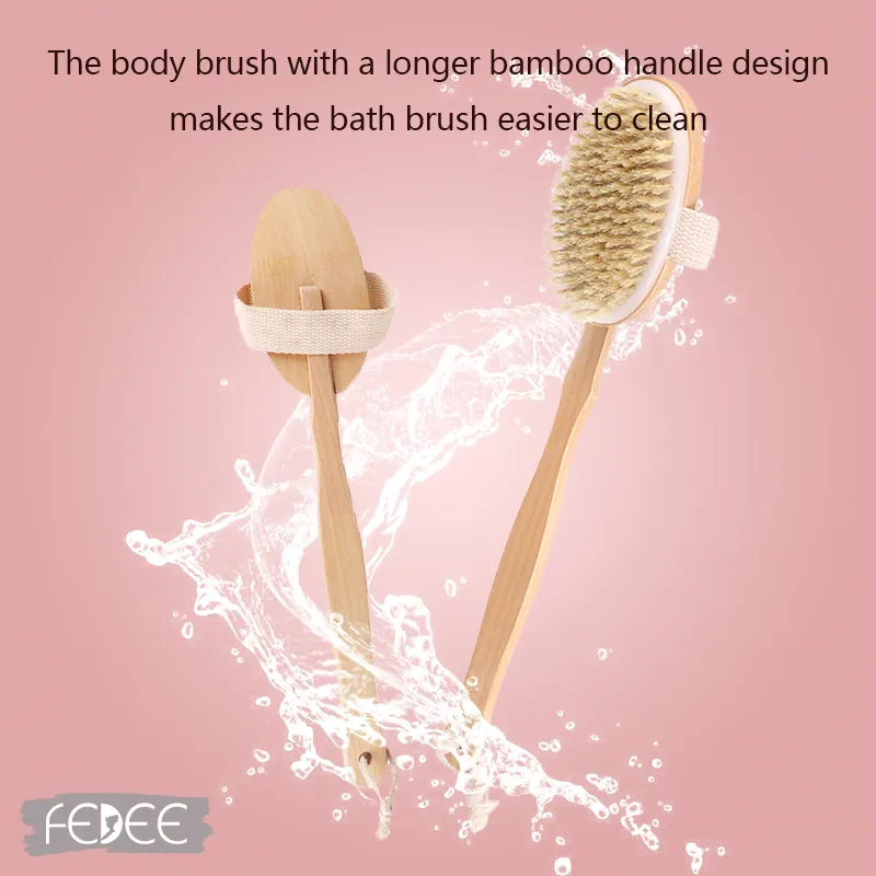 Escova de banho com cerdas de javali natural, escova de madeira com cabo longo, escova de banho para o corpo, ideal para uso em lojas