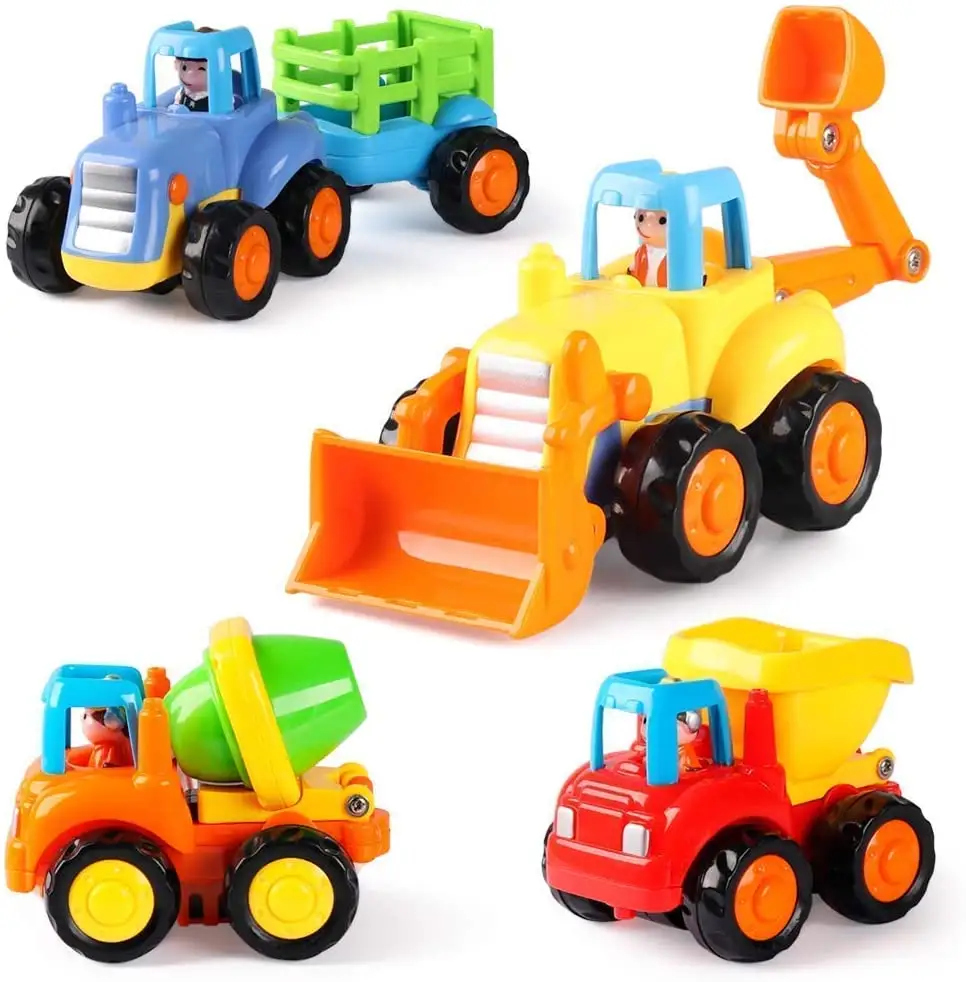 4 חבילה חיכוך מופעל מכוניות כלי רכב בניית צעצוע סט קריקטורה לדחוף וללכת רכב משאית לילדים