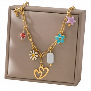 18K Gold Plated Stainless Steel Charm Pendant Necklace Waterdrop Shell <b>Heart</b> Flower Link Chain for Women Gift R - Product Image 4