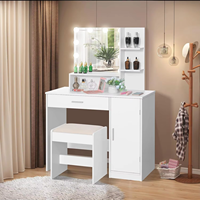 Table de maquillage personnalisée, design simple, blanc, avec miroir de maquillage sur le dessus, table de maquillage avec miroir LED