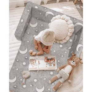 Children's <b>Sofa</b> Grey Moon Star Pattern Foldable With Armrests For <b>Kids</b> Nap And Reading Corner - Product Image 2