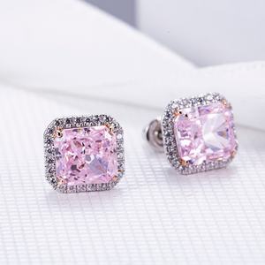 Pendientes de Joyería Fina Messi Jewelry MSE-601 de Plata con Circonita Cúbica Rosa de Alto Carbono de 4 Quilates, Corte Radiante, para Citas o Bodas - Product Image 1