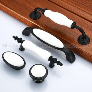 Furniture Handle And <b>Knob</b> Oval Zinc Alloy European Style Cabinet Wardrobe <b>Drawer</b> Black White <b>Ceramic</b> 1021 - Product Image 3