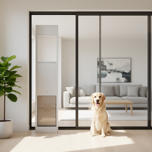 Porte pour chien XL à hauteur réglable pour porte coulissante en verre 75 7/8"-80 11/16" Porte intérieure en polymère coupe-vent - Product Image 2