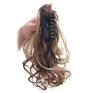 Extensions de cheveux synthétiques de queue de cheval bouclée courte pour femmes queue de cheval noire faux postiche griffe Clip-In Styles de vague droite bâton - Product Image 3