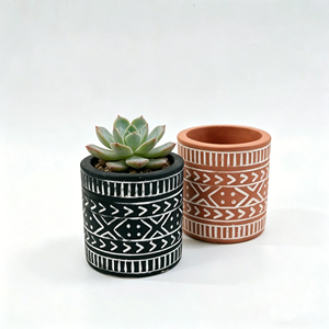 Vente chaude 2026 : Pots à fleurs en ciment à motif bohème noir <span class=keywords><strong>pour</strong></span> la décoration intérieure et extérieure, jardin, balcon - Product Image 1