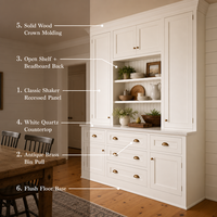 Buffet de style Shaker personnalisé pour ferme rustique |   Peint en blanc |   Poignée en laiton antique |   Vente en gros OEM