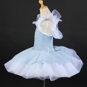 Falda de tutú de Ballet de lentejuelas brillantes azules, Ropa de baile de niña encantadora, traje de baile de tricota blanca - Product Image 2