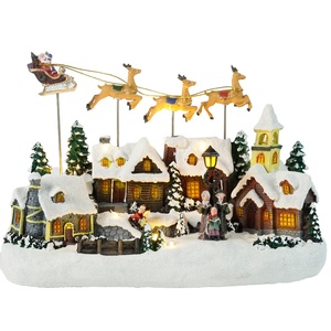 En stock Nouvelle maison de Noël lumineuse avec rennes volants, décoration de Noël en résine de style européen, artisanat festif - Product Image 5