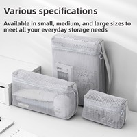 Sac cosmétique en maille respirante, pochette légère à fermeture éclair, organiseur de maquillage pliable pour les articles de toilette de voyage, les essentiels de gym