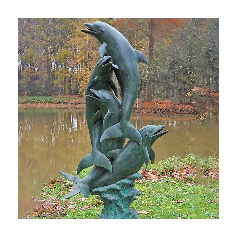 Fontaine de jardin, figurine de grande piscine en métal Bronze, dauphin d'eau, Sculpture à vendre, haute qualité