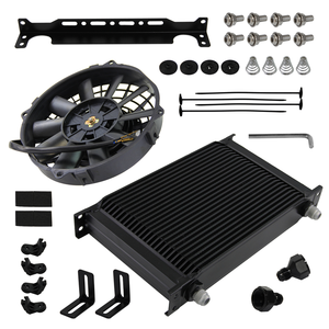 Refroidisseur d'huile moteur universel 25 rangées AN8 avec 2 pièces raccords AN8 à AN6 + ventilateur <span class=keywords><strong>électrique</strong></span> 7 "+ <span class=keywords><strong>adaptateur</strong></span> de raccord noir/argent pour E36 - Product Image 2