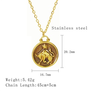 Collares de Moda Personalizados con Colgante Redondo de Acero Inoxidable Chapado en Oro con Esmalte del Signo Zodiacal para Mujer - Product Image 4