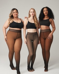 Collants thermiques épais et translucides pour femmes, à taille haute, doublés en polaire noire, pour l'hiver - Product Image 1