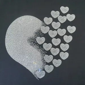 Factory direct sale crystal heart motif rhinestone designs heat transfer custom rhinestone heart