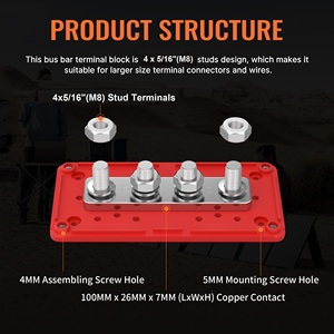 Blocco di Distribuzione Elettrica a 4 Poli per Batteria Automobilistica 300Amp 48VDC con Terminali Busbar 5/16\" - Product Image 3