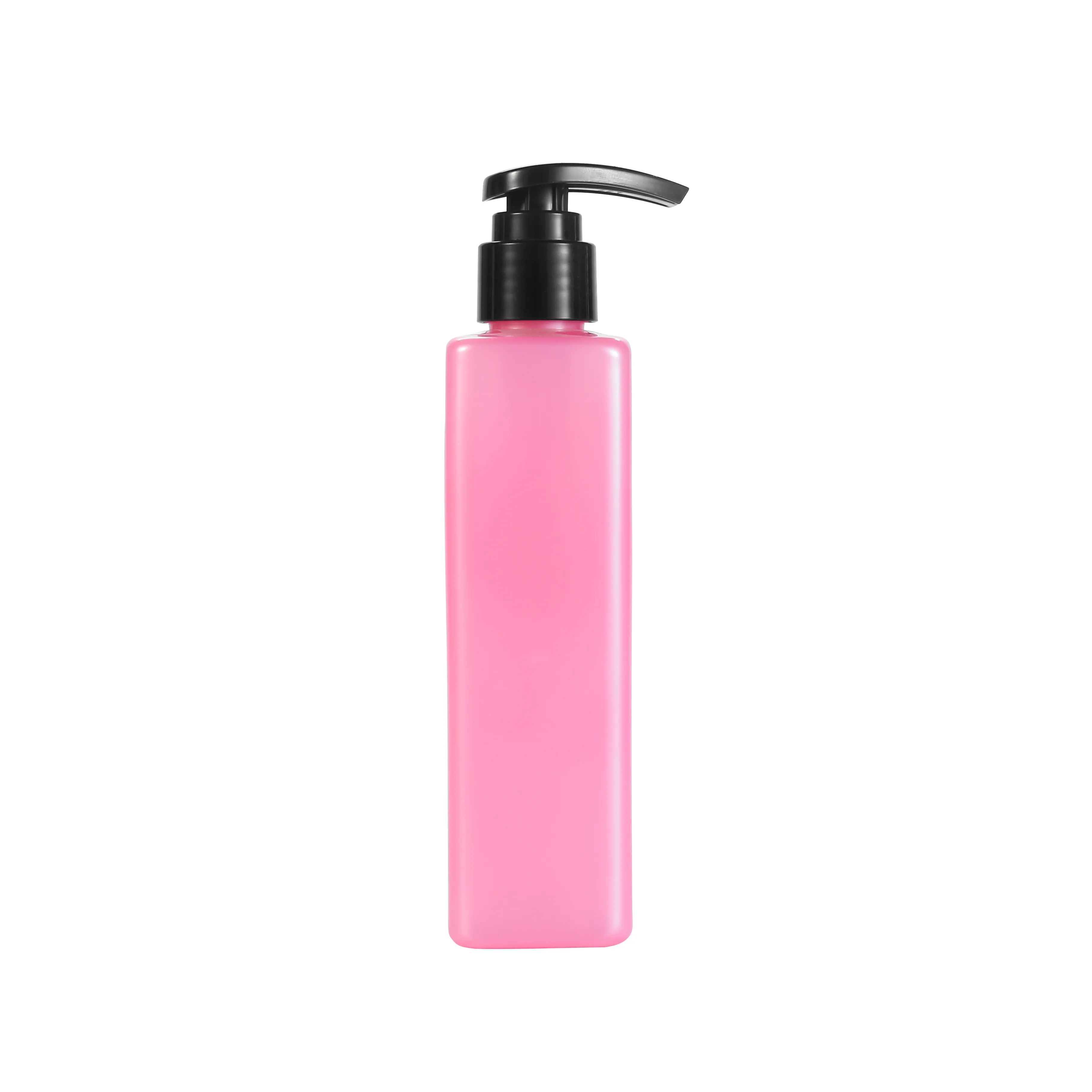 PET Shampoo Bottle Pink Square Bottle With Black Lotion Pump 250Ml