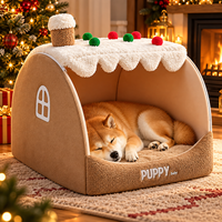 Lit pour animaux de compagnie de Noël, lit douillet en peluche pour chien, abri pour chat d'intérieur avec coussin amovible
