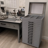 Nouvelle conception : Vitrine à lunettes en cuir gris avec miroir et tiroirs, organisateur d'échantillons pour le rangement des lunettes