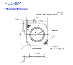 Chip LED COB Citizen CLU721-1206C4-50AL7K3 5000K 70CRI, 61.7W, 5084lm, 19x19mm, Alta Intensidad para Proyector - Product Image 6