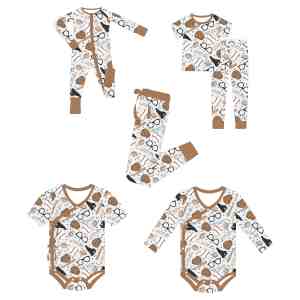 Vêtements pour bébé nouveau-né 95% bambou 5% élasthanne Imprimés personnalisés Poignets retroussés Unisexe Confortable Respirant Pyjamas longs à fermeture éclair Combinaisons - Product Image 2