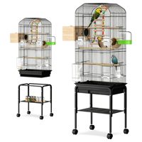 Habitat spacieux et haut pour oiseaux, équipé d'une base à roulettes, d'un rangement, de perchoirs en bois et de jouets interactifs pour l'activité quotidienne des oiseaux de compagnie