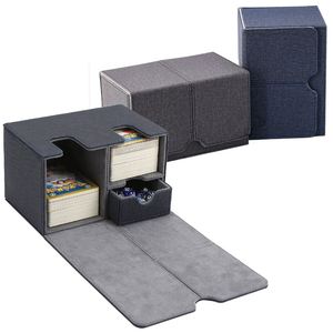 Boîte de jeu de cartes en cuir PU FX, coins carrés, boîte cadeau portable pour cartes à collectionner, intérieur rouge et gris - Product Image 3